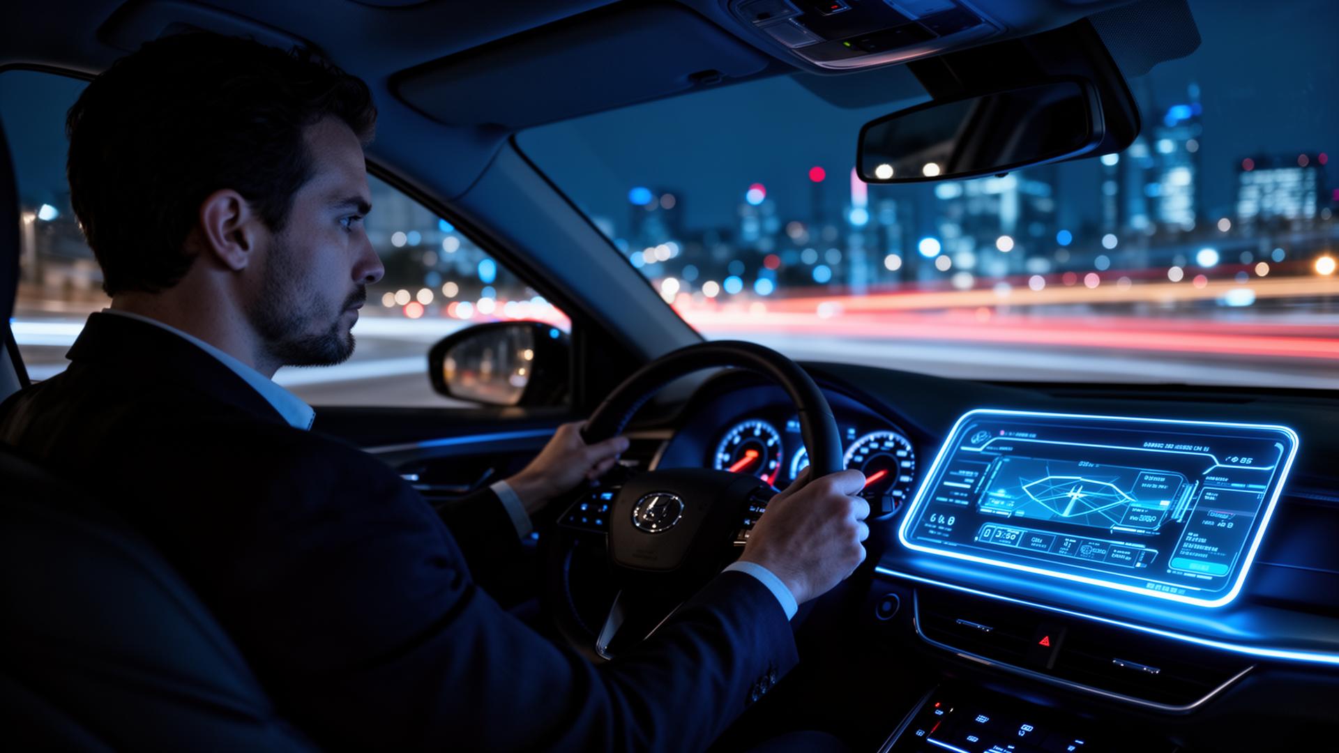 Motorista de aplicativo dirigindo à noite protegido pelo SaveDriver